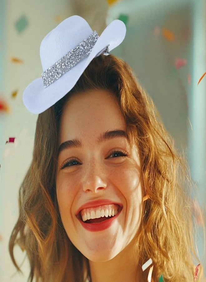 Firuilo Cowgirl hat hair clip Rhinestones Mini Hat Hair Clip Cowgirl Costume Hair Accessories for Women (White) - Image 1